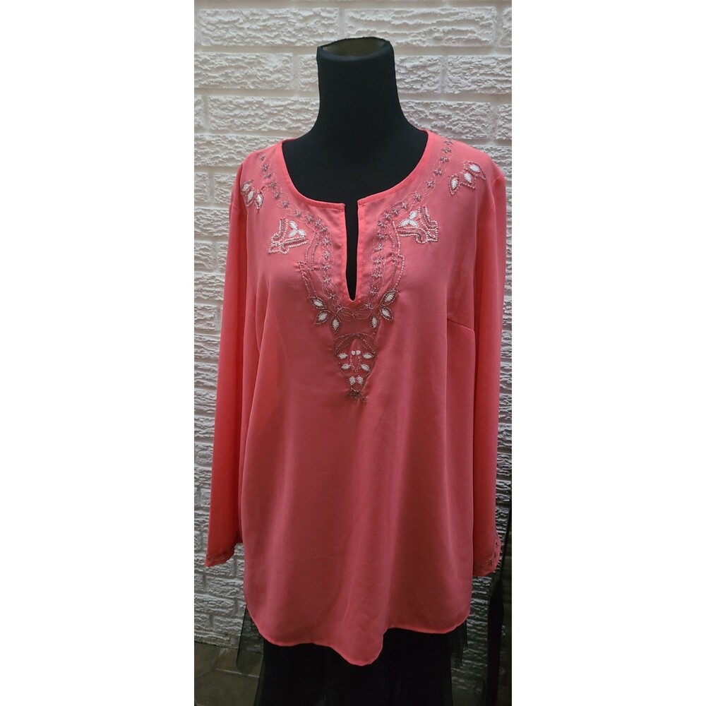 Clothing Co By Notations Women’s Sheer Blouse XL Long Sleeved Embellished Nwt